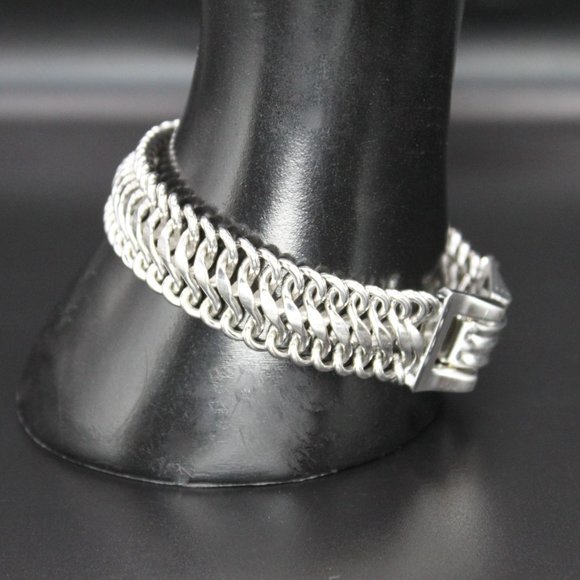 Vintage Signed CORO PEGASUS Thick Link Bracelet Silver Tone 7.5" Long 1950s - Picture 9 of 15